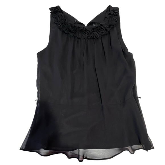 🧁Black Floral Ruffle Mesh Tank Grunge Goth Y2K 90s Vintage Vampire Old Money - Picture 1 of 10